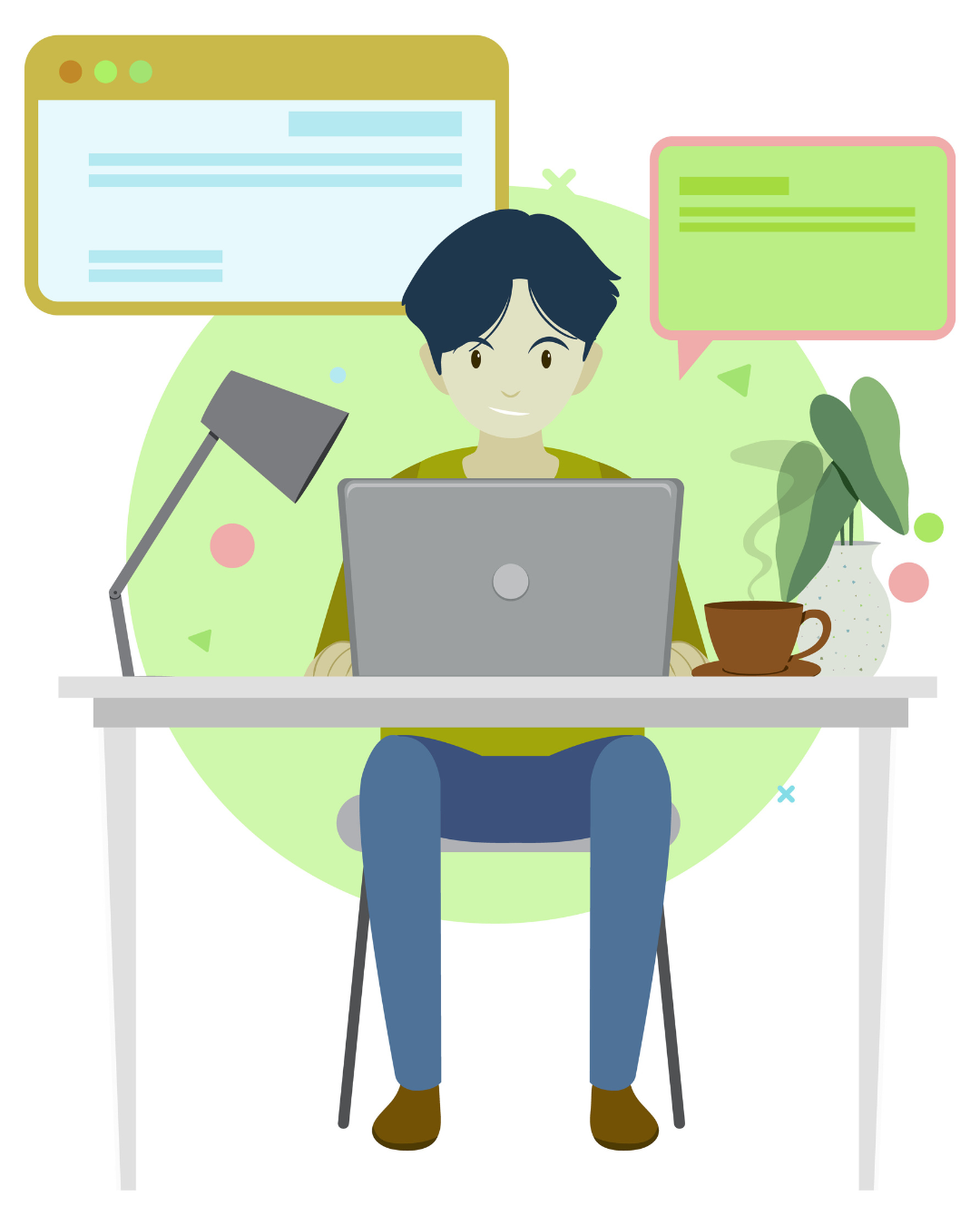 An illustration of a man working on his computer.